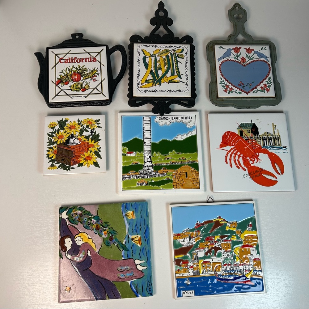 Kitchen Trivet Tile Cast Iron Decor Collection Set Of 8 Mid Century Vintage